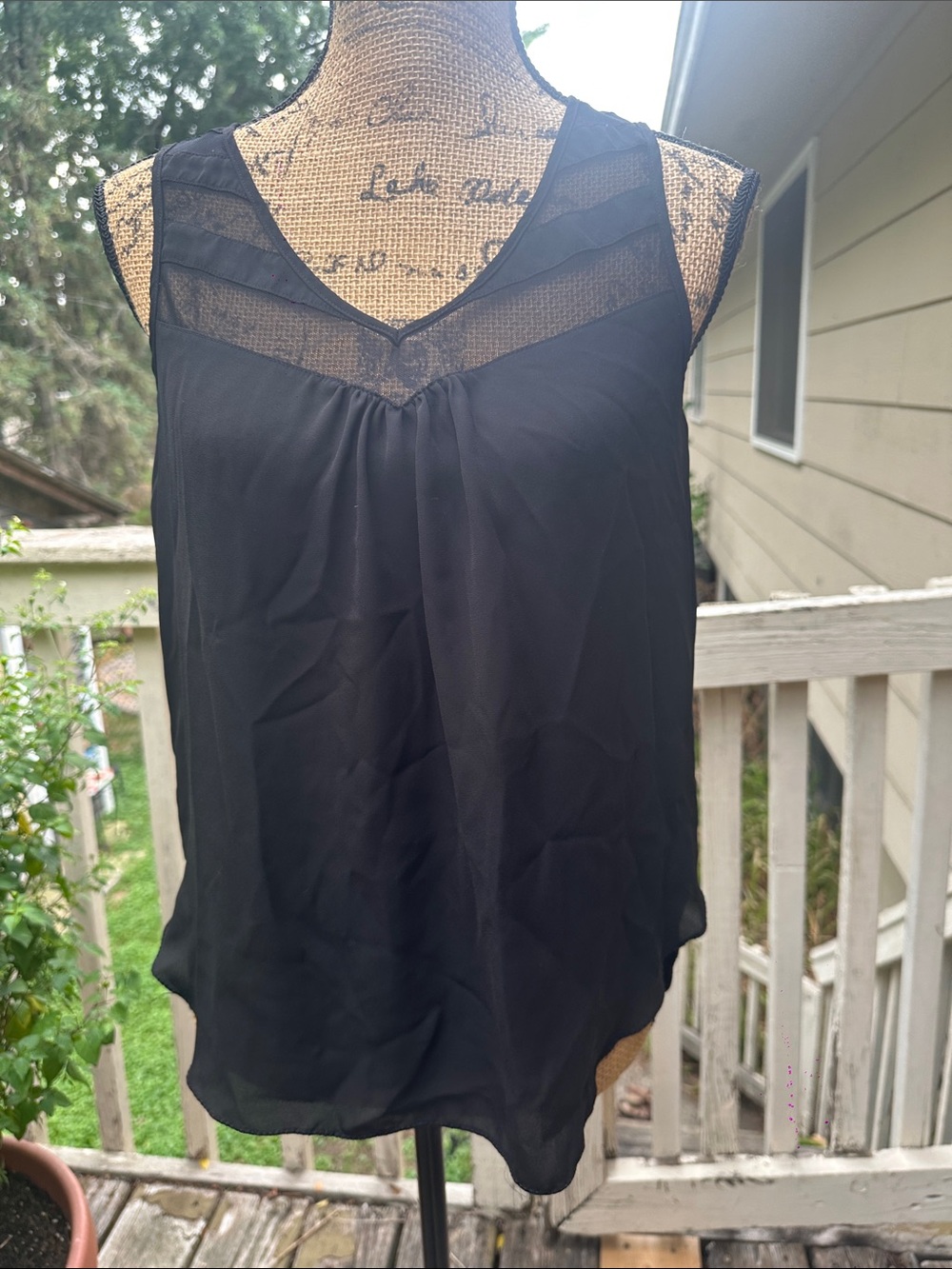 Pleione Black Sheer Mesh Yoke Camisole